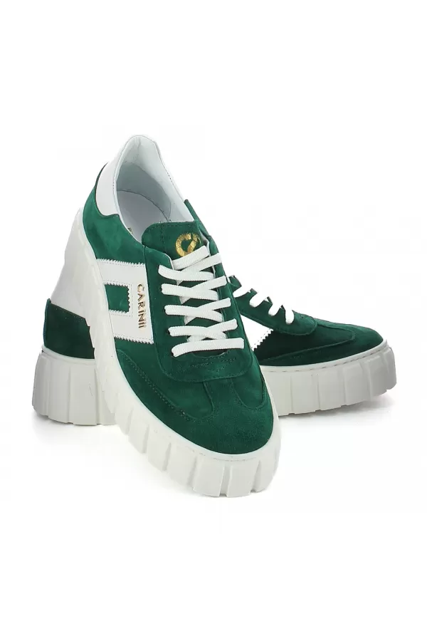 Zobacz Zielone zamszowe sneakersy CARINII--B10013-T75-L46-000-E68