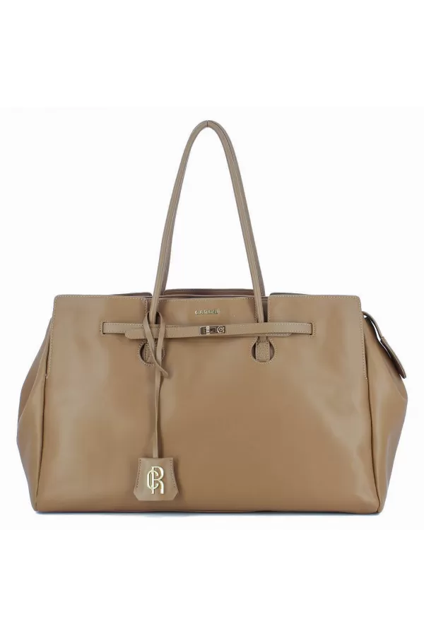 Zobacz Beżowa torebka shopper o podłużnym kształcie LEA
