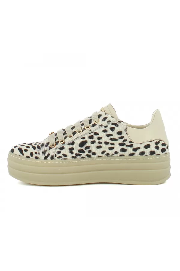Zobacz Beżowe sneakersy skórzane z naturalnym włosiem CARINII--B10467-U01-000-000-000