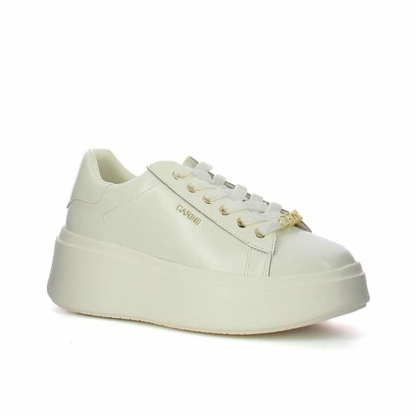 Białe sneakersy skórzane w krokodyli wzór CARINII B10679-114-000-000-MO1