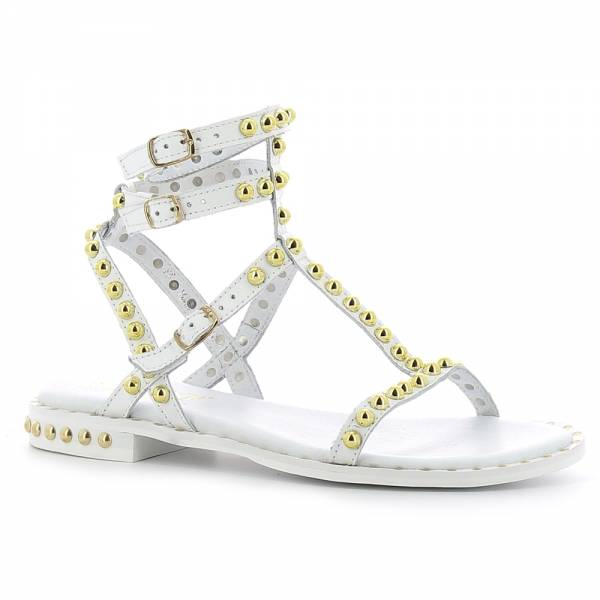 

Białe sandały z paskami i złotymi perełkami sandały CARINII B7078-L46-000-000-C74