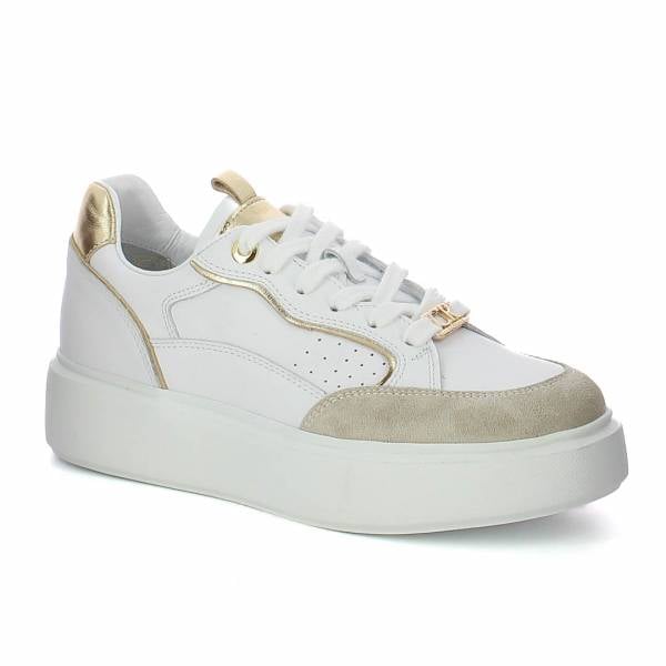 

Białe skórzane sneakersy na platformie CARINII B9977-491-187-180-000
